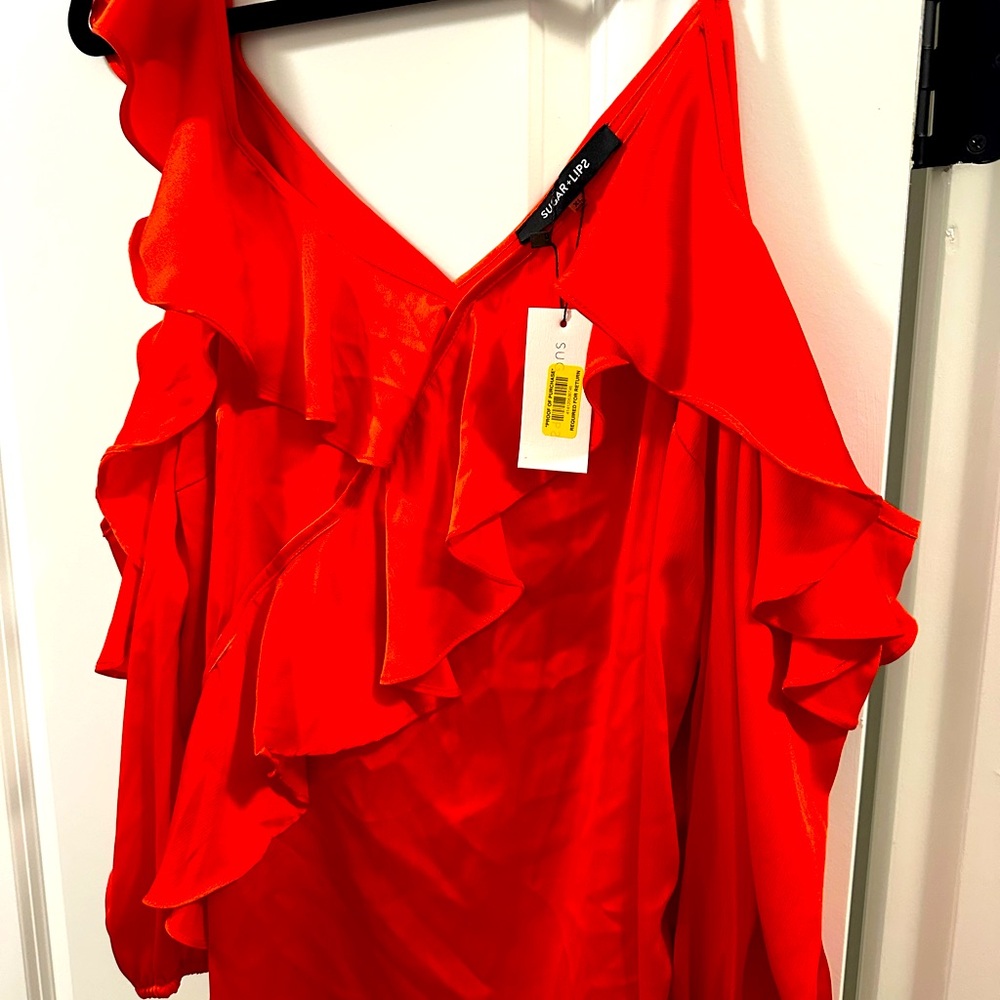 Silky Cold Shoulder Red Blouse.  NWT